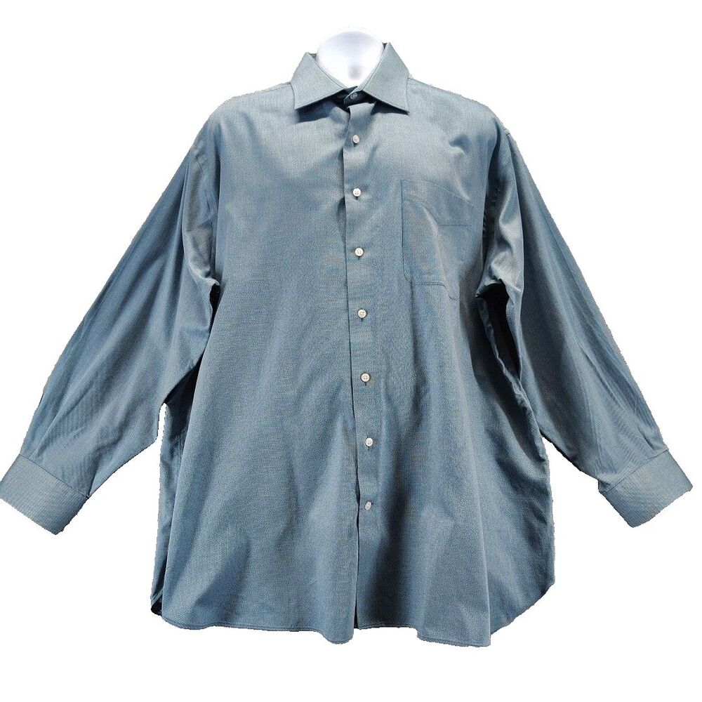 Rochester Men Sz 19 34/35 Dress Shirt Blue Button Up Long Sleeve Egyptian Cotton